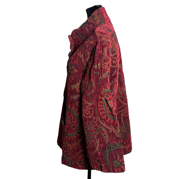 Habitat XL Red Tapestry Jacquard Jacket Artsy Boho Button Front Stand Collar - Picture 7 of 13